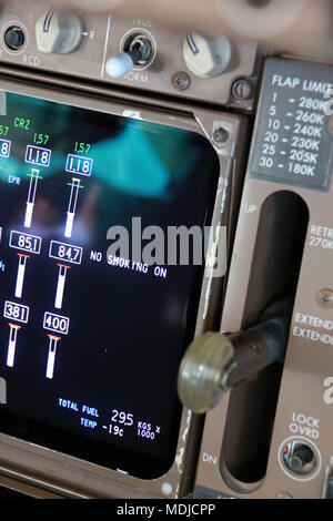 Gear Lever on a Flight Deck of a Boeing 747-400 Stock Photo