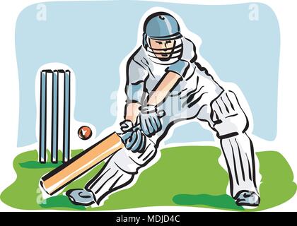 vector Illustration of a cricket player Stock Vector