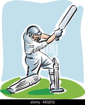 vector Illustration of a cricket player Stock Vector