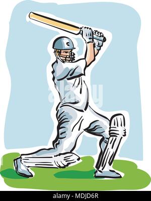 vector Illustration of a cricket player Stock Vector