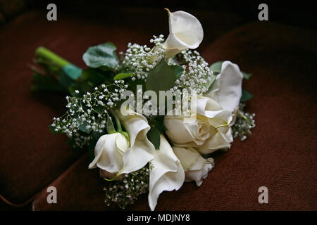 wedding bouquet with white roses and white lillies Stock Photo