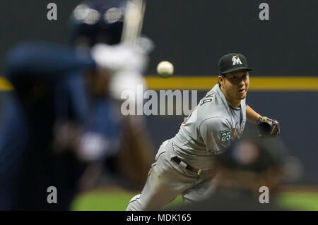 Milwaukee, WI, USA. 19th Apr, 2018. Milwaukee Brewers left fielder Ryan  Braun #8 takes batting practice prior to the Major League Baseball game  between the Milwaukee Brewers and the Miami Marlins at