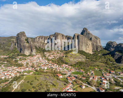 Aerial view of the Meteora, a rock formation in central Greece Stock Photo