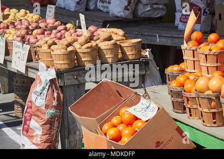 Potatoes and citrus on sale at the Green Dragon Market in Amish Country, Ephrata, Lancaster County, Pennsylvania, USA Stock Photo