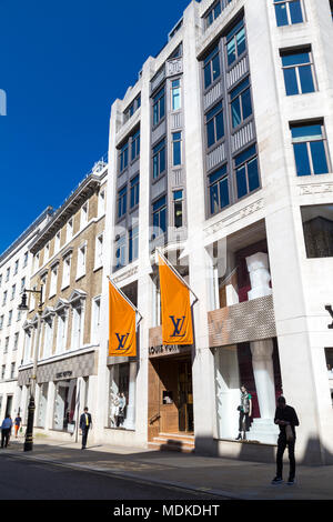 Louis Vuitton facade of Mayfair branch store on New Bond Street, London, UK