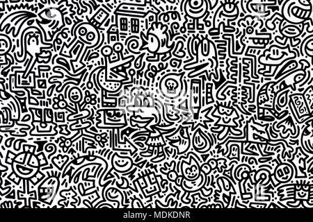 The Doodle Room by Mr Doodle in black and white graffiti at the 'Sense Of Space' installation in Exchange Square, Liverpool Street, London, UK Stock Photo