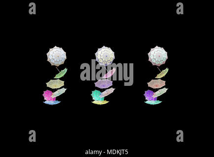 Set of colorful parasols isolated on black three color combinations Stock Photo