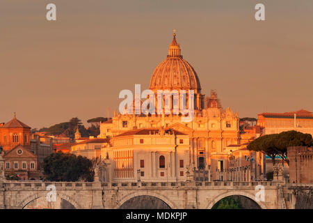 Ponte Vittorio Emanuele II and St. Peter's at sunrise, Rome, Lazio, Italy Stock Photo