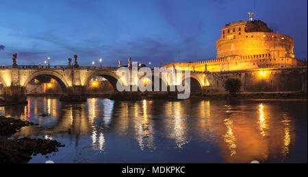 Engelsburg and Engelsbrücke, Dawn, Rome, Lazio, Italy Stock Photo