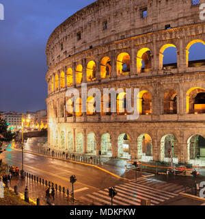 Illuminated Colosseum, Colosseo, UNESCO World Heritage, Rome, Lazio, Italy Stock Photo
