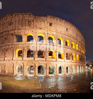 Illuminated Colosseum, Colosseo, UNESCO World Heritage, Rome, Lazio, Italy Stock Photo