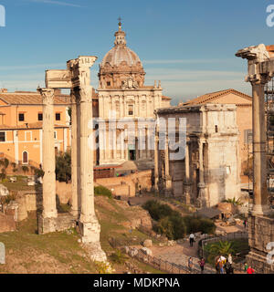 Roman Forum with Saturn Temple and Severus Arch, Foro Romano, Rome, Lazio, Italy Stock Photo