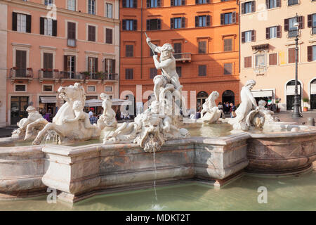 Neptune Fountain, Fontana del Nettuno, Piazza Navona, Rome, Lazio, Italy Stock Photo