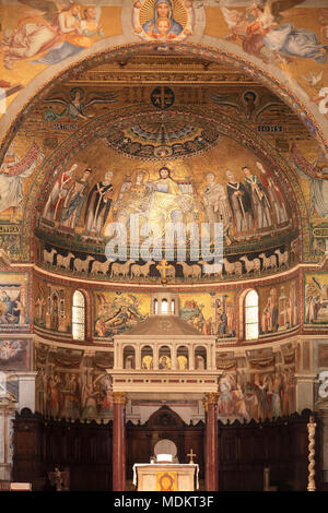 Interior view, Wall mosaic, Church of Santa Maria in Trastevere, Trastevere, Rome, Lazio, Italy Stock Photo