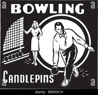 Bowling Candlepins - Retro Ad Art Banner Stock Vector