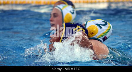 Budapest, Hungary - Jul 16, 2017. GOFERS Keesja (AUS) fights with MYRZABEKOVA Zamira (KAZ) in the preliminary round. FINA Waterpolo World Championship Stock Photo