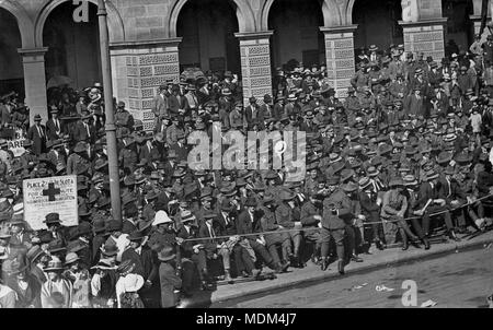 Large crowd in front of General Post Office, Brisbane, Queensland Stock Photo
