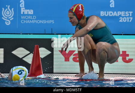 Budapest, Hungary - Jul 16, 2017. YANITSAS Lea (AUS) goalkeeper of the Australia team  in the preliminary round. FINA Waterpolo World Championship was Stock Photo