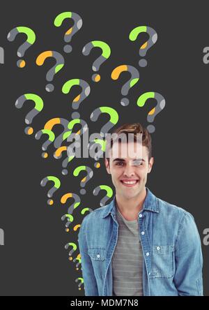 Man thinking with minimal design question marks Stock Photo