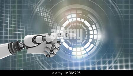 Robotic android hand pointing and Glowing circle technology interface Stock Photo