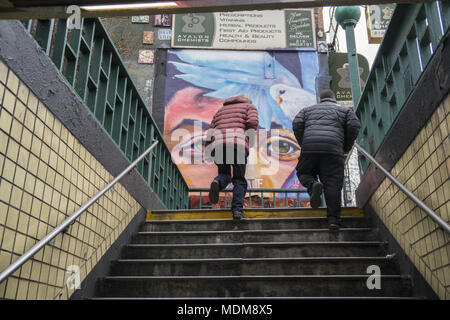 Coming out of the F Train at 2nd Avenue in the East Village, Manhattan. Stock Photo