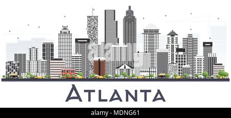 Atlanta Georgia USA City Skyline with Gray Buildings Isolated on White. Vector Illustration. Business Travel and Tourism Concept with Modern Buildings Stock Vector
