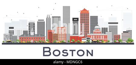 Boston Massachusetts Skyline with Gray and Red Buildings Isolated on White. Vector Illustration. Business Travel and Tourism Concept Stock Vector