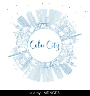 Outline Cebu City Philippines Skyline with Blue Buildings and Copy Space. Vector Illustration. Business Travel and Tourism Illustration Stock Vector