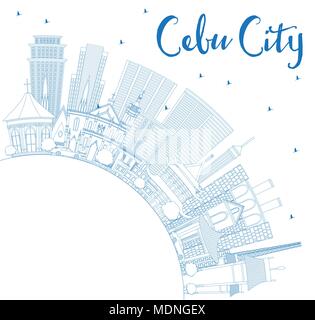 Outline Cebu City Philippines Skyline with Blue Buildings and Copy Space. Vector Illustration. Business Travel and Tourism Illustration Stock Vector