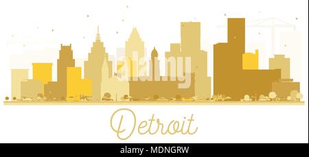 Detroit USA City Skyline Golden Silhouette. Simple Flat Concept for Tourism Presentation, Banner, Placard or Web Site. Detroit Cityscape Stock Vector