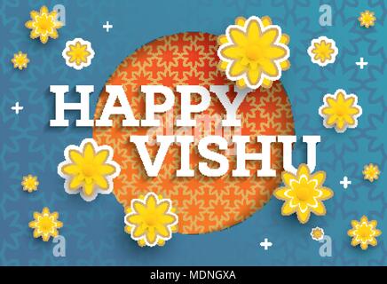 Vishu Festival. Vector Illustration. Traditional Indian Festival Happy Vishu Celebrated in Kerala India. Paper Art Flowers. Stock Vector