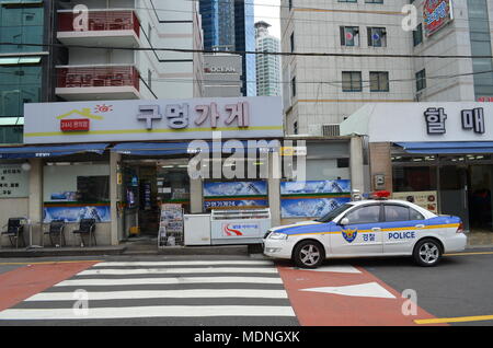 Police car on a street in Busan, South Korea Stock Photo
