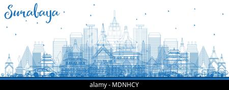 Outline Surabaya Skyline with Blue Buildings. Vector Illustration. Business Travel and Tourism Concept with Modern Architecture. Stock Vector