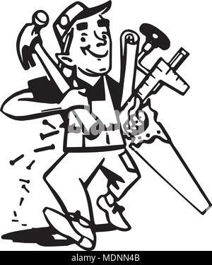 Carpenter With Tools - Retro Clipart Illustration Stock Vector