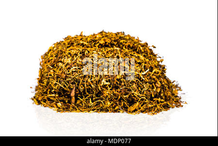 Pile of dried chopped tobacco leaves isolated on white background with copy space. Natural source of nicotine.  31 May : World no tobacco day concept. Stock Photo