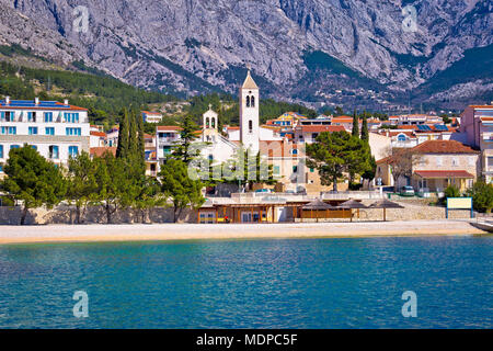 Town of Baska Voda waterfront view, Makarska riviera in Dalmatia, Croatia Stock Photo