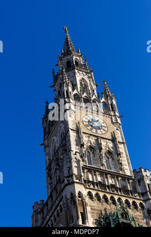 Rathaus-Glockenspiel in Munich with blue sky background Stock Photo