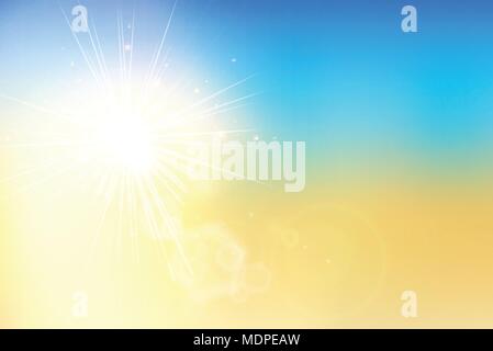 Summer sunset and sky with bokeh flare on blur background. Vector illustration Stock Vector