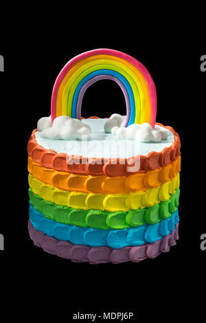 birthday rainbow cake on a black background Stock Photo