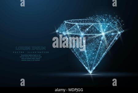 Diamond. Low poly wireframe mesh. Jewelry, gem, luxury and rich symbol, illustration or background Stock Vector