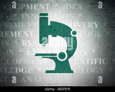 Science concept: Painted green Microscope icon on Digital Data Paper background with  Tag Cloud Stock Photo