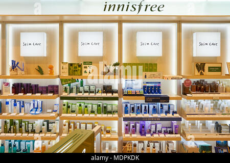 Innisfree, skin and cosmetic products, on display in one of their ...