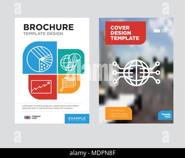 Globe Connected Circuit brochure flyer design template with abstract photo background, Data search, Global user, Data analytics, Pie graphic with four Stock Vector