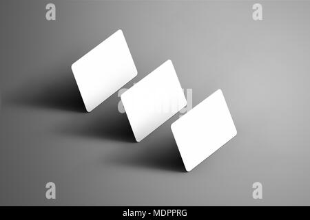 Business template of a three bank (gift) cards with shadows isolated  on a gray background. Ready to used in your showcase. Stock Photo