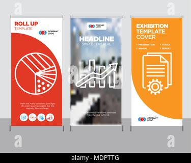 Page setting modern business roll up banner design template, Bars chart creative poster stand or brochure concept, Pie graphic with four areas cover p Stock Vector