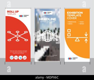 Sun Flare modern business roll up banner design template, Globe Connected Circuit creative poster stand or brochure concept, Data connection cover pub Stock Vector