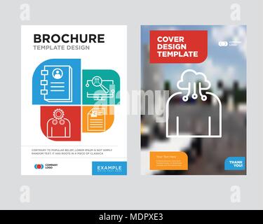 Cloud computing brochure flyer design template with abstract photo background,  , Monitor, Settings, Contact book minimalist trend business corporate  Stock Vector