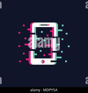 Telephone illustration in trendy glitch style Stock Vector