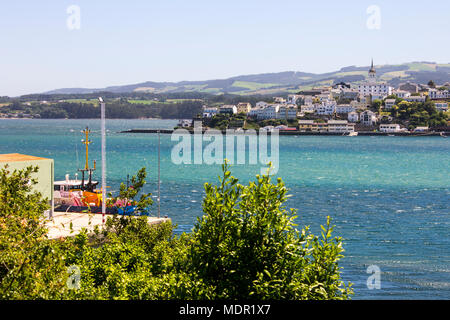 Views of the Eo estuary and Castropol, a small village in Asturias, Spain, from the Galician town of Ribadeo Stock Photo