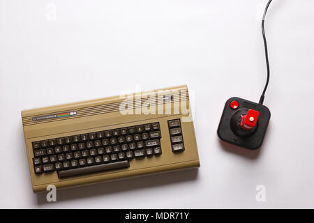 Commodore 64 computer, top view, on white background Stock Photo